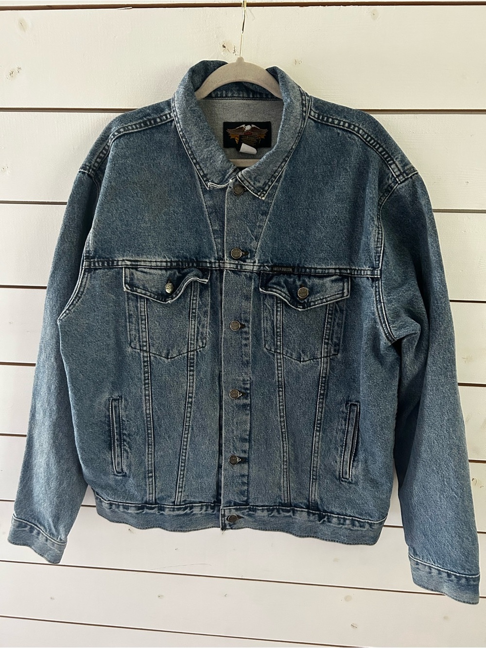 Vintage 90s Harley-Davidson Blue Denim Trucker Jacket Men's XL Heavyweight